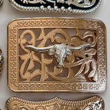 Western Longhorn Belt Buckle – Gold-Tone Openwork, Style 6