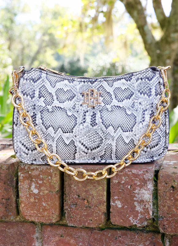 Joan Snake Print Crossbody Charcoal White