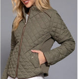 Suede Piping Detail Knit Rib Quilted Padding Jacket Olive