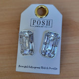 Rectangle Clear Bling Rhinestones Stud Earrings