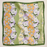 Retro Floral Square Scarf | Silk-Feel Fabric in Olive
