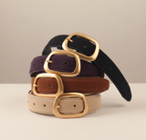 Suede Belt | Organic Gold Buckle | Black