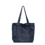 Dark Blue Washed Denim Shoulder Bag | Vintage Pocket Bag