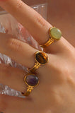 Sunburst Stone Ring - 18K Gold Adjustable Stainless Steel Pearl