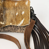 Axis Hide Fringe Handtooled Leather Crossbody Western Cowgirl Rodeo