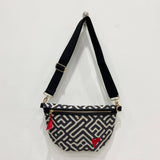 Colby Canvas Printed Crossbody Bum Bag | Black/Cream Geometric
