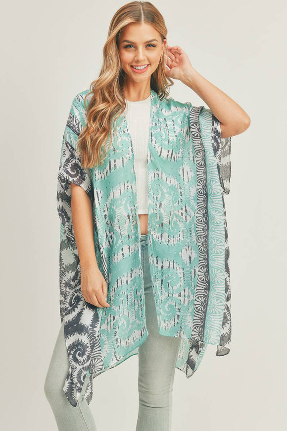 Boho Lightweight Abstract Striped Print Kimono Wrap