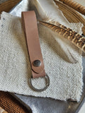Hand-Cut Dusty Blush Leather Key Fob with Silver Hardware