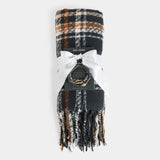 Woven Scarf & Bracelet Gift Set - Black Plaid Winter Accessory