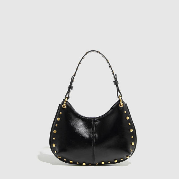Retro Studded Chain Strap Shoulder Bag Black