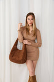 Katherine Slouchy Vegan Suede Round Hobo Tote Wine