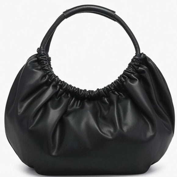 Lena Ruched Shoulder Bag with Round Handle Black