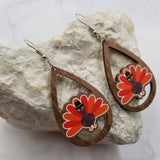 Fall Thanksgiving Turkey Wood Teardrop Earrings