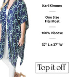 Kari Printed Lightweight Kimono Wrap Shawl Navy Blue Green Geometric