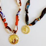 Luxe Print Medallion Pendant Scarf Necklace | Black