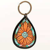 American Darling Orange Floral Tooled Leather Keyring