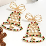 Bling Rhinestone Crystal Statement Christmas Bow Bell Earrings