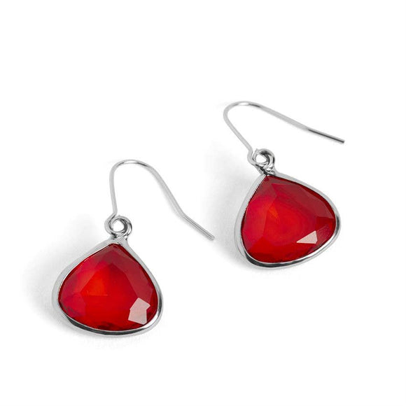 Dew Drop Earrings Red Silver