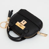 Mini Vegan Leather Purse Pouch Keychain Bag Charm Black