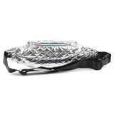 Quilted Metallic Silver Waist Fanny Pack with Iridescent Zippers