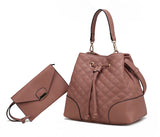 Wendy Quilted Drawstring Bucket Bag Purse with Wristlet Pouch
