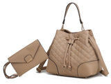 Wendy Quilted Drawstring Bucket Bag Purse with Wristlet Pouch
