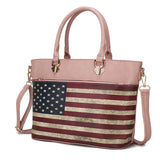 Lilian Vegan Leather Women Patriotic Americana USA FLAG Tote Bag
