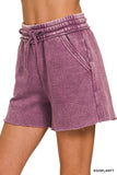 Acid Wash Fleece Shorts — Eggplant