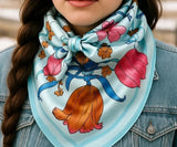 Blue & Red Tulips and Lilies Wild Rag Scarf | Western Floral