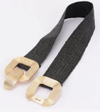 Black & Gold Square Metal Buckle Elastic Belt
