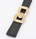 Black & Gold Square Metal Buckle Elastic Belt