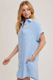 Button-Up Shirt Dress with Pockets – Chambray