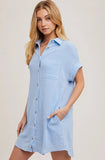 Button-Up Shirt Dress with Pockets – Chambray