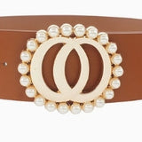Double Joined Round Pearl Style Belt — Cognac
