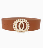 Double Joined Round Pearl Style Belt — Cognac