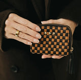 Wynona Woven Card Wallet – Black & Brown Coffee Check