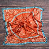 Western Cowboy Print Wild Rag Scarf | Rust & Turquoise | 36x36