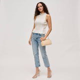 Samira Beaded Evening Bag | Champagne with Gold Hardware & Chain Strap