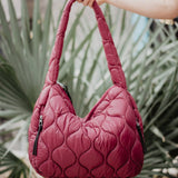 Maroon Wave Quilted Puffy Puffer Hobo Tote Bag