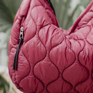 Maroon Wave Quilted Puffy Puffer Hobo Tote Bag