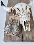 Western Turquoise Flower & Cactus Teardrop Earrings