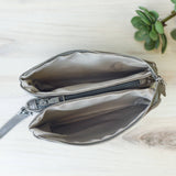 Kayla Vegan Leather Double Zip Clutch Wristlet Crossbody Bone