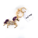Bling Crystal Rhinestone Unicorn Key Chain Bag Charm Purple Gold