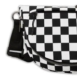 Checkered Nylon Fanny Pack Sling Bags Black White