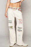 Floral Embroidered Belt – Cream & Ruby | Beaded Straw Buckle | Pol Clothing