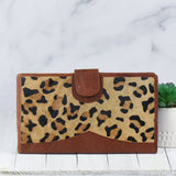 Genuine Leather and Cowhide Travel Wallet Brown Leather Leopard Print Hide