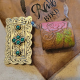 Western Southwestern Hat Hugger Wild Rag Scarf Slide Rectangle 6 Stone Concho