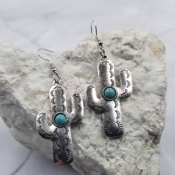 Turquoise Bead Cactus Western Earring