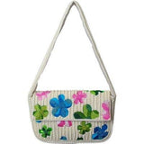Colorful Beaded Embroidered Floral Shoulder Bag Ivory