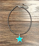 Navajo-Style Star Turquoise Pendant Necklace – Adjustable 15–20"